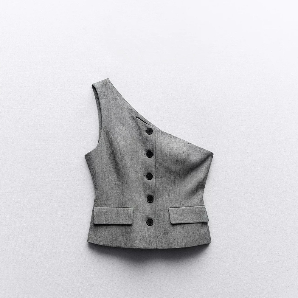 Zara Gray Asymmetrical Vest with Black Lining
